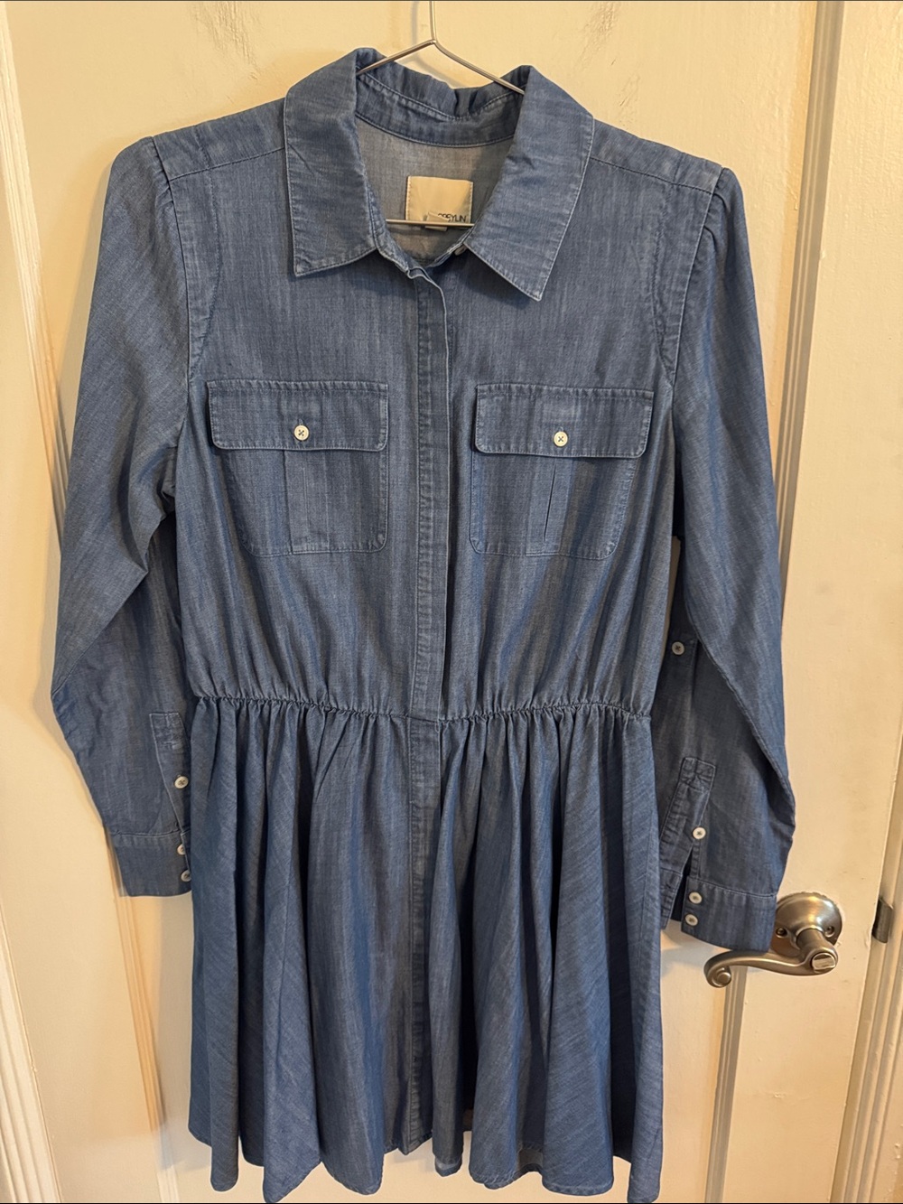Greylin Anthropologie Soft Denim Long Sleeve Button Down Dress Sz Medium